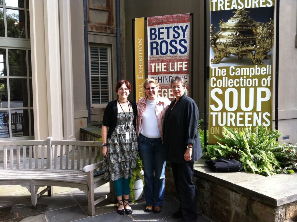 Opening day of Winterthur's Betsy Ross exhibition with co-curators Katie Knowles (L) and Linda Eaton (R)